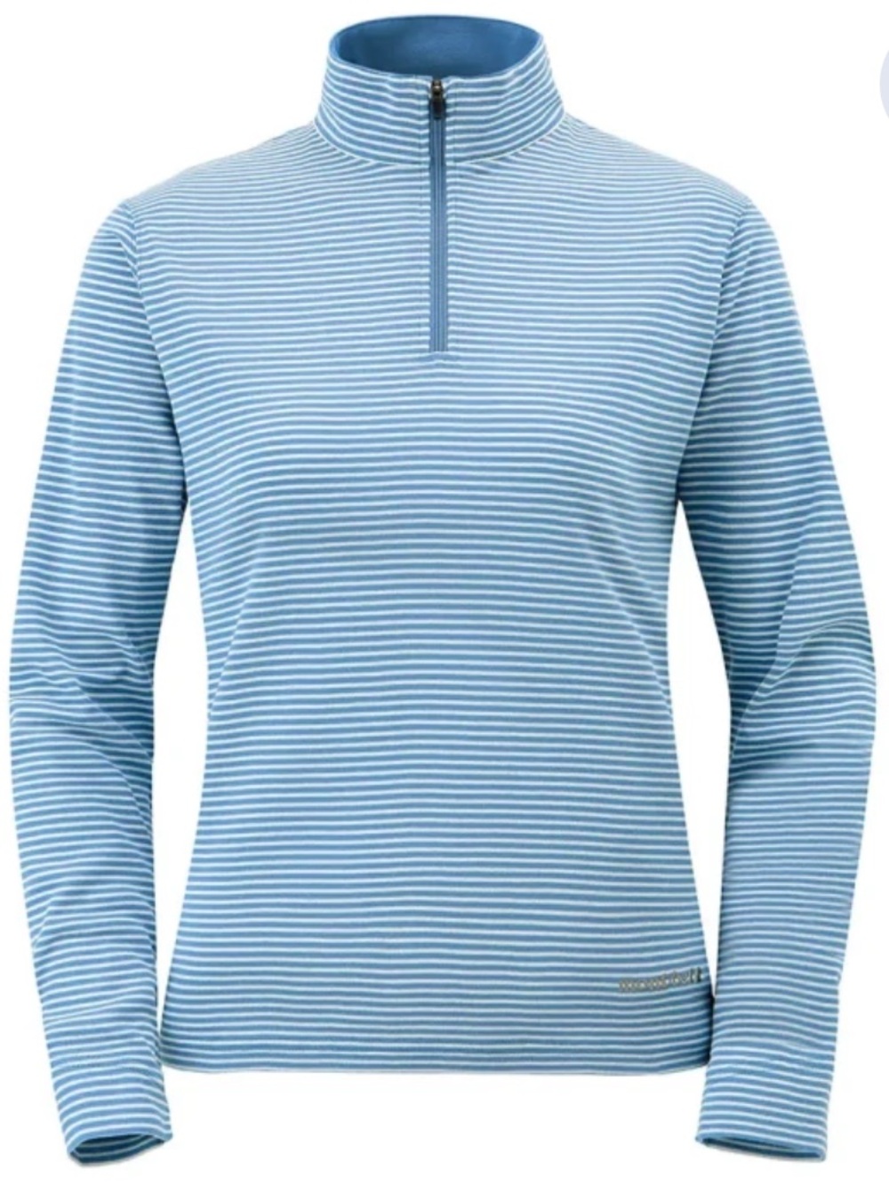 Montbell Women’s Wickron French Blue Striped Long Sleeve Zip Shirt L Hike Trek